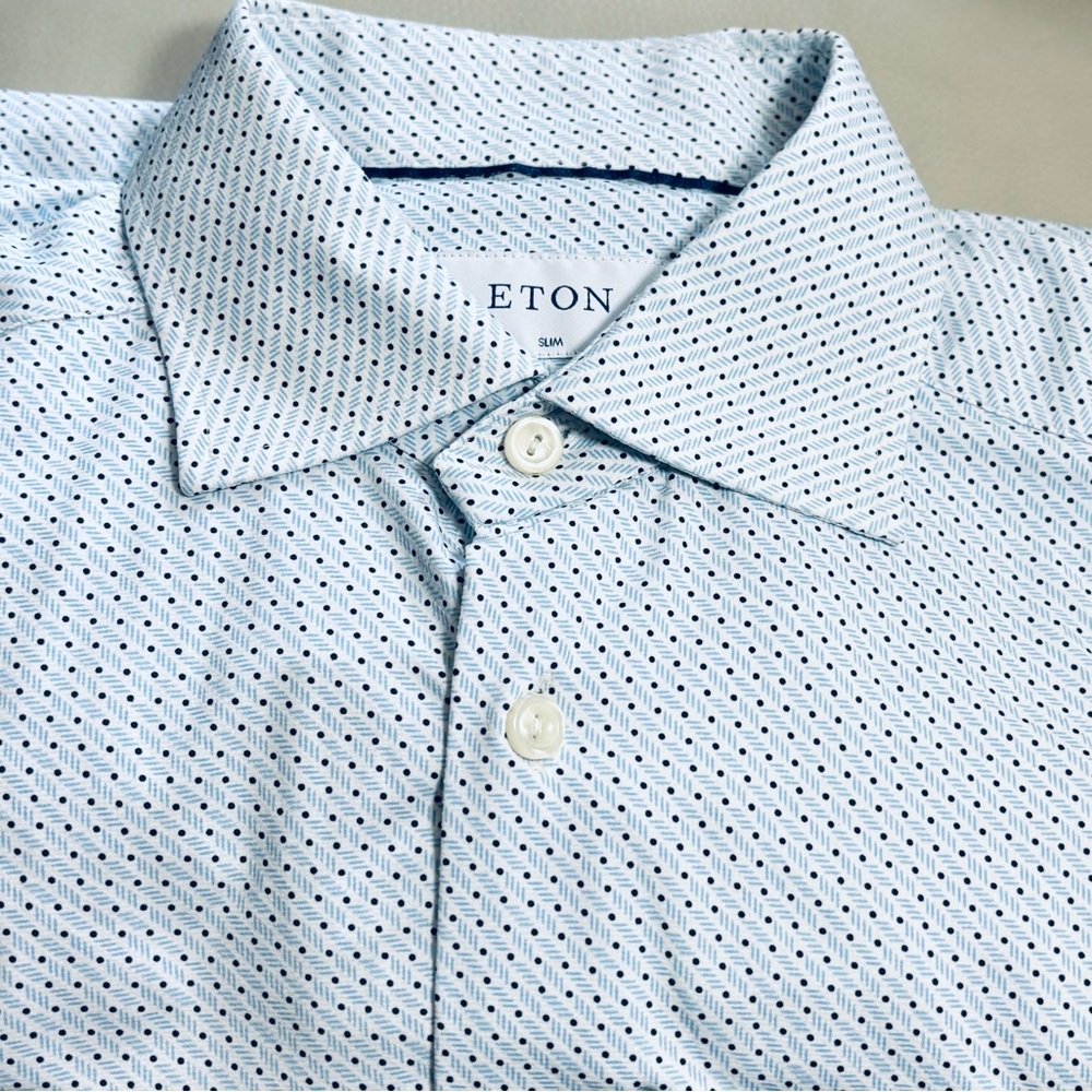 Eton Blue and White Casual Button Down Shirt